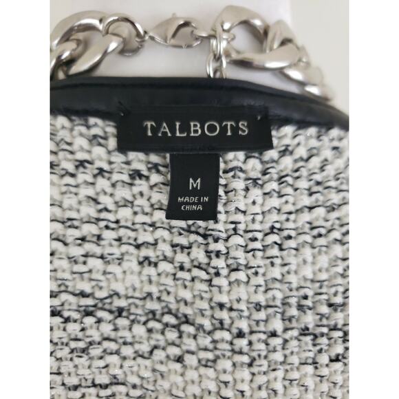 Talbots ~Woman M~ White/Black, Silver Strips Cardigan Sweater Knit Zip-Up Jacket - Picture 2 of 12
